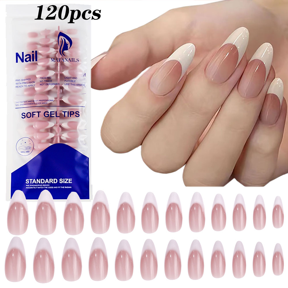 Nail Art Pink - 120pcs 핑크 미디엄 아몬드 프렌치 틀린