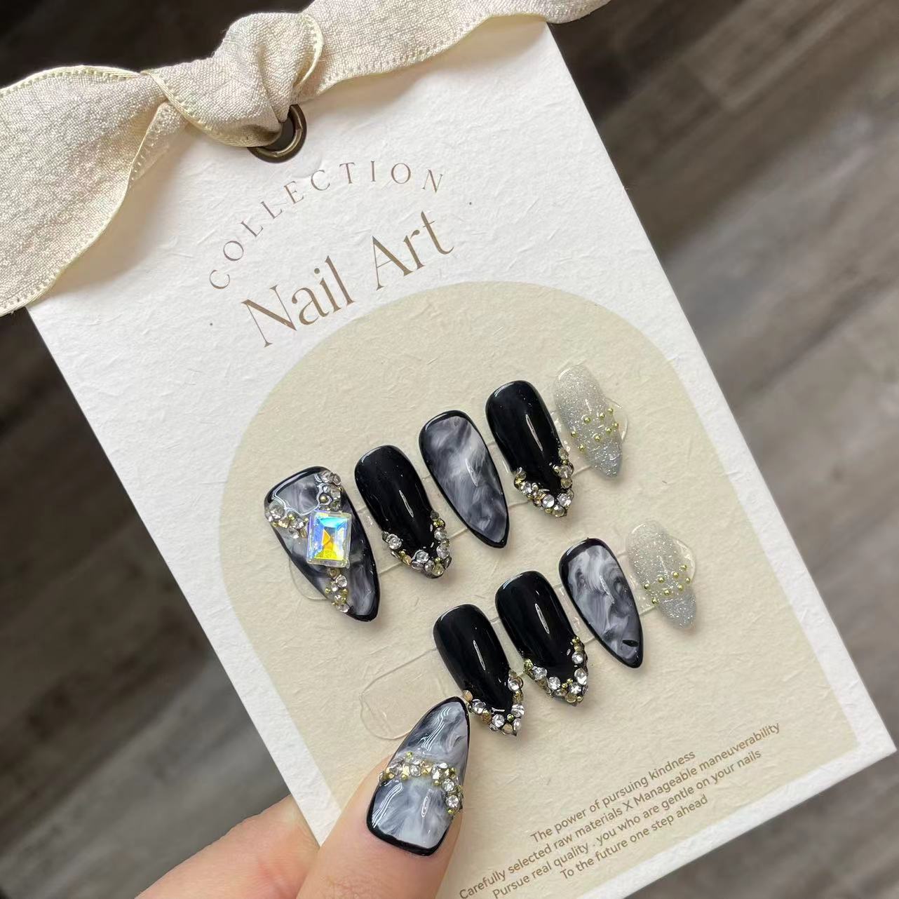 Nail Art Press On - 여성용 핸드메이드 프레스 네일, 블랙 쿨