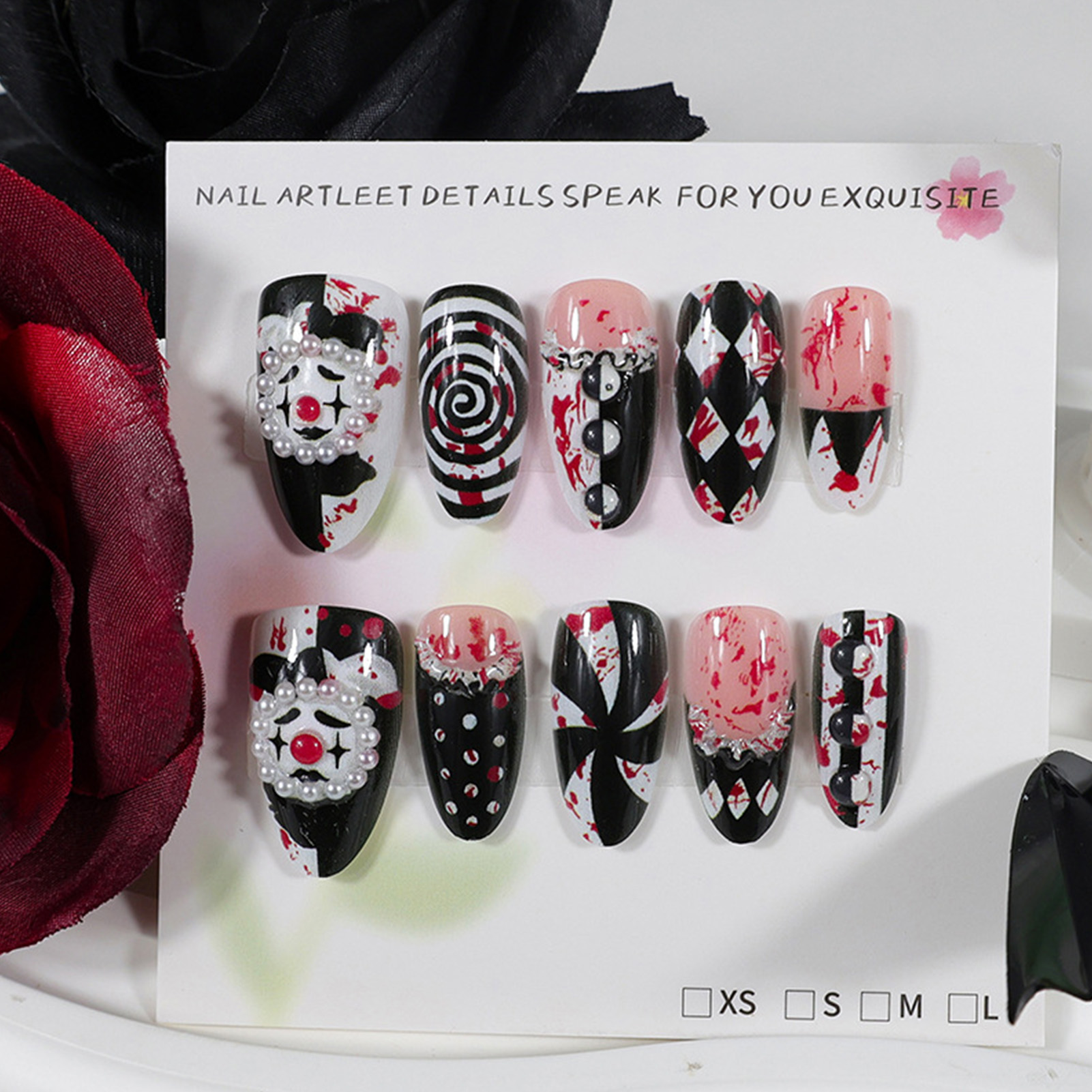 30개 재미있는 다크 클라운 프레스온 네일 할로윈 프렌 - Nail Art Press On 리뷰 및 가격