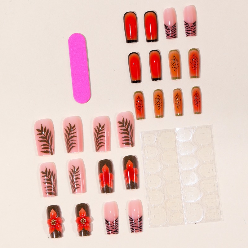 24개 트로피컬 미디엄 스퀘어 인조 손톱 블랙 지브라  - Nail Art Orange 리뷰 및 가격