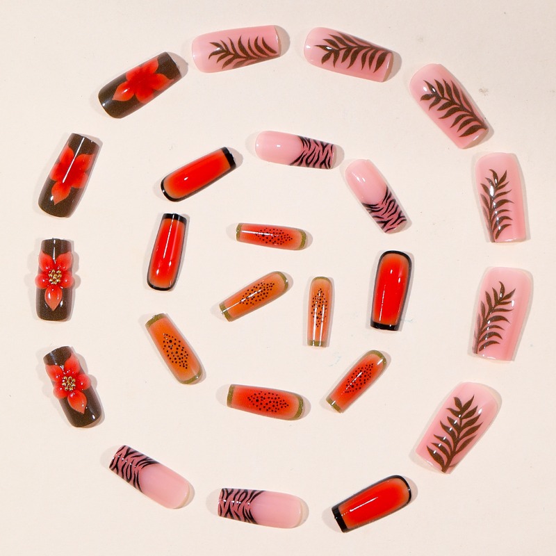 24개 트로피컬 미디엄 스퀘어 인조 손톱 블랙 지브라  - Nail Art Orange 리뷰 및 가격