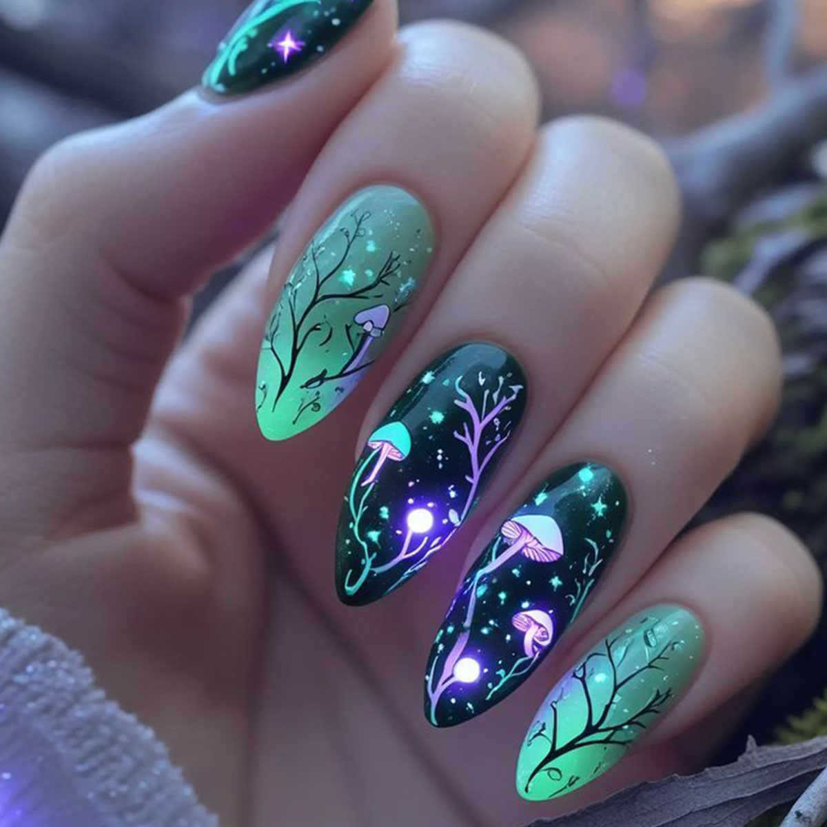 아몬드 프레스온 네일 버섯 모양 가짜 손톱 잎사귀 스머 - Nail Art Press On 리뷰 및 가격