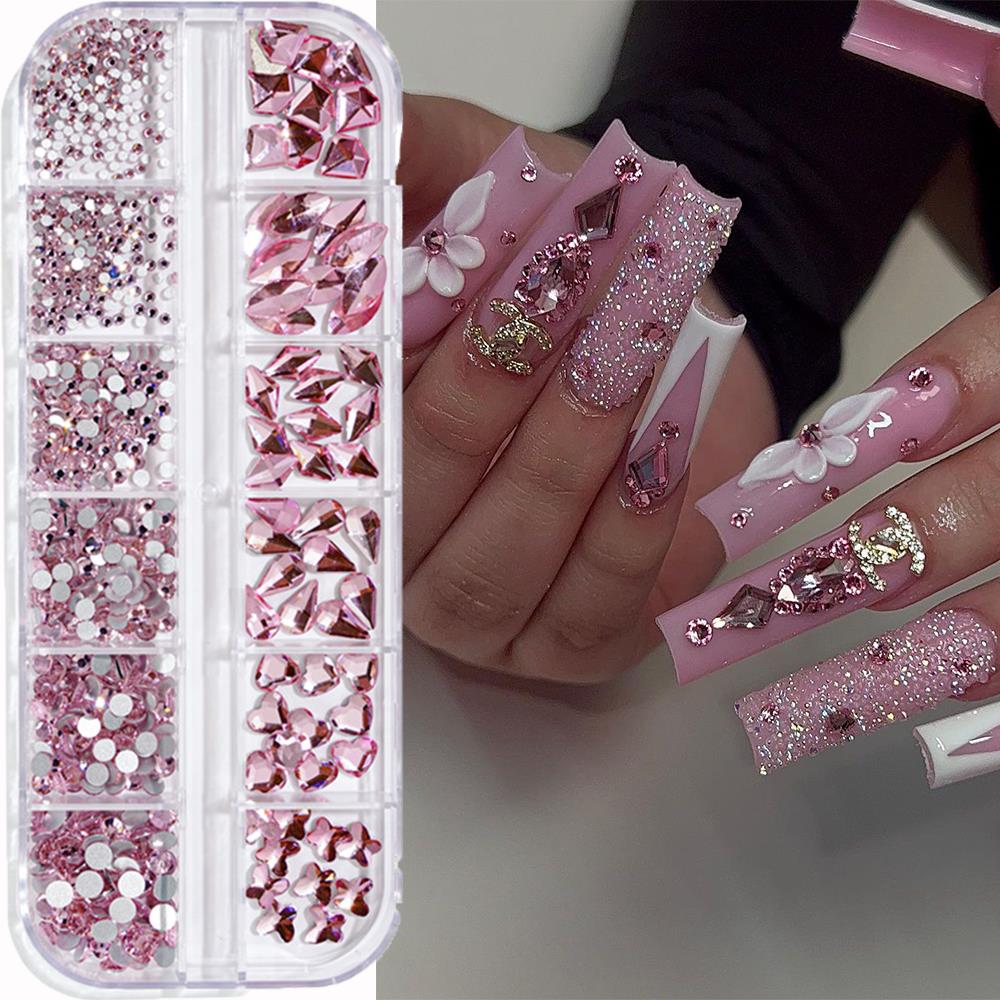 12칸 3D 핑크 네일아트 라인스톤 믹스 라운드 하트  - Nail Art Valentines Day 리뷰 및 가격
