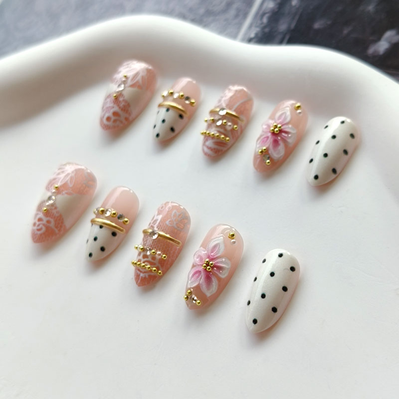 10개입, 3D 금박 장식의 흰색 레이스 꽃무늬, 고급 - Nail Art Press On 리뷰 및 가격